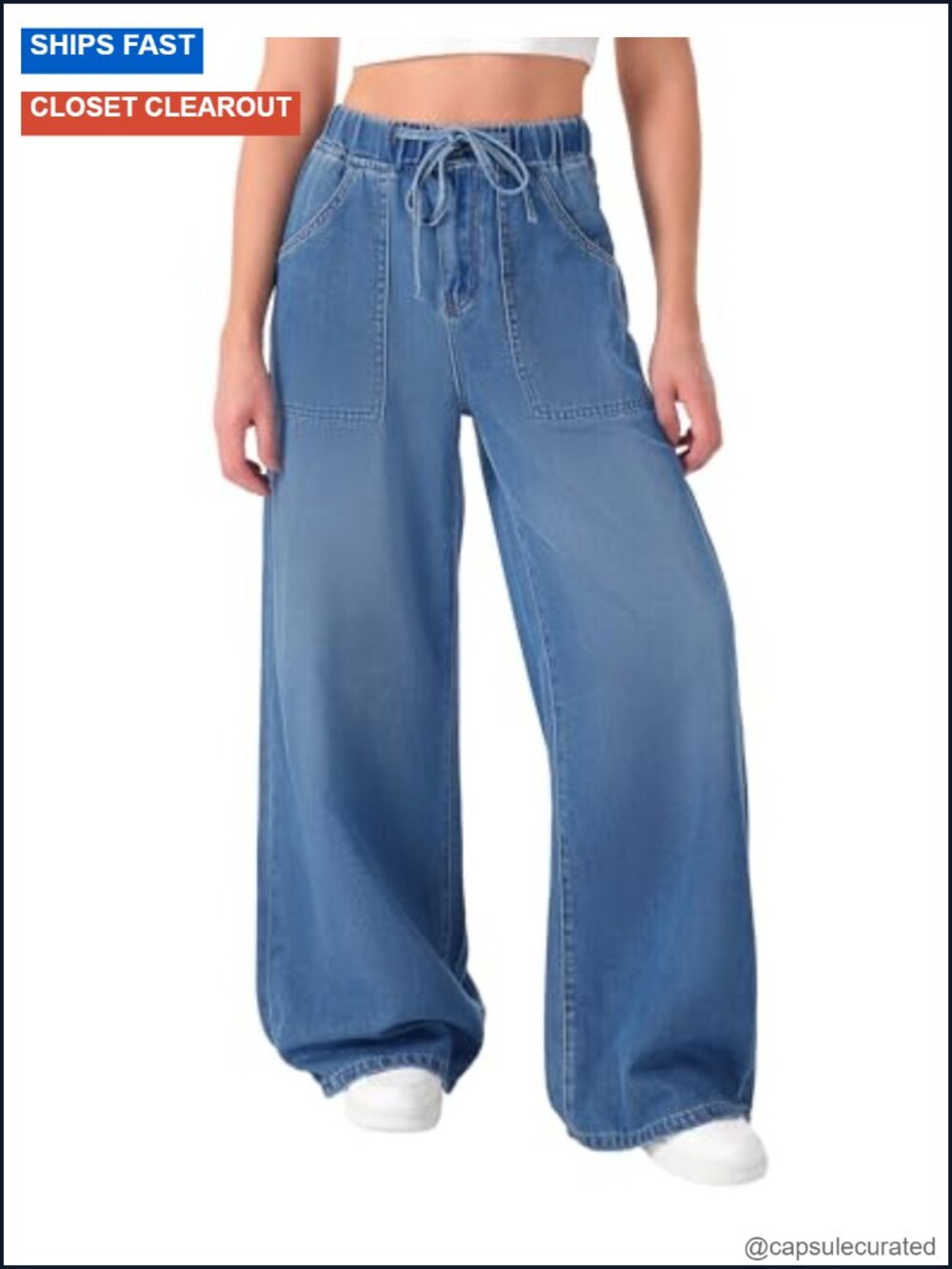 Wide Leg Non-Stretch Breeze Palazzo Jeans with Pockets